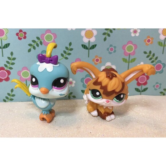 Auth Littlest Pet Shop # 2461 2462 Rare Caramel Angora Rabbit & Blue Quail Set - Picture 2 of 3